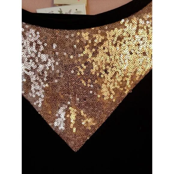 Bibi Women's Shirt Plaid M Red Black Long Sleeve Rose Gold Sequins NWOT - Picture 4 of 10